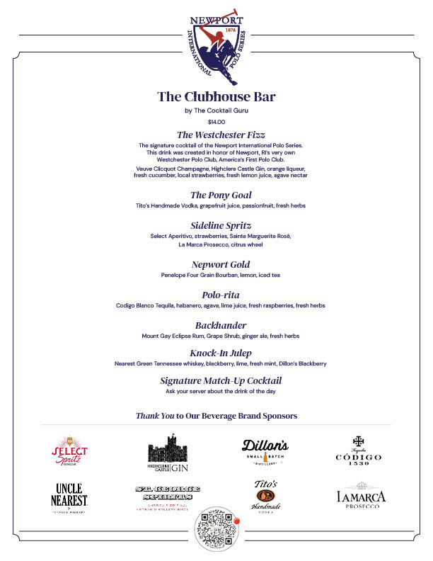 Newport Polo Patio and Clubhouse Bar Menus